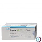 علبة كرتونية بيضاء ومحقنة معبأة مسبقاً لدواء ارانسب 40 mcg Aranesp المتاحة للشحن الطبي الموثوق من صيدلية اونكولوجيست في السعودية والرياض.