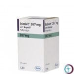 علبة كرتونية بيضاء ورمادية لكبسولات اسبريت 267 mg Esbriet المتاحة للشحن الطبي الموثوق من صيدلية اونكولوجيست في السعودية والرياض.
