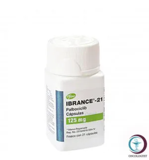 علبة بلاستيكية بيضاء لكبسولات دواء ابرانس 125 mg Ibrance المتاحة للشحن الطبي الموثوق من صيدلية اونكولوجيست في السعودية والرياض.