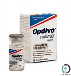 علبة كرتونية وقارورة حقن لدواء أوبديفو 100 mg Opdivo المتاحة للشحن الطبي الموثوق من صيدلية اونكولوجيست في السعودية والرياض.