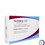 علبة كرتونية بيضاء وبشريط أزرق لكبسولات تيكفدرا 240 mg Tecfidera المتاحة للشحن الطبي الموثوق من صيدلية اونكولوجيست في السعودية والرياض.