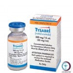 علبة كرتونية وقارورة تسريب وريدي لدواء تيسابري 300 mg Tysabri المتاحة للشحن الطبي الموثوق من صيدلية اونكولوجيست في السعودية والرياض.