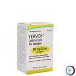 علبة كرتونية وقارورة دواء يرفوي 50 mg / 10 ml Yervoy المتاحة للشحن الطبي الموثوق في السعودية والرياض.