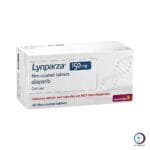 علبة كرتونية بيضاء ورمادية لأقراص لينبارزا 150 mg المتاحة للشحن الطبي الموثوق في السعودية والرياض.