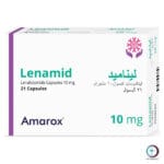 علبة كرتونية بيضاء وخضراء لـ ليناميد 10 مجم كبسولات من شركة أماروكس المتاحة للشحن الطبي الموثوق في السعودية والرياض