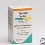 علبة كرتونية بيضاء وزرقاء لأقراص ابكليوسا 400/100 mg Epclusa المتاحة للشحن الطبي الموثوق من صيدلية اونكولوجيست في السعودية والرياض.