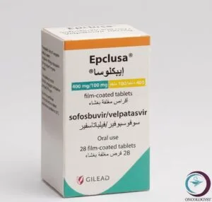 علبة كرتونية بيضاء وزرقاء لأقراص ابكليوسا 400/100 mg Epclusa المتاحة للشحن الطبي الموثوق من صيدلية اونكولوجيست في السعودية والرياض.