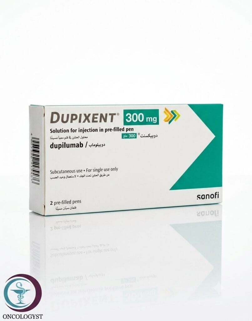 علبة كرتونية بيضاء وخضراء لقلم / حقنة دوبيكسنت 300 mg المتاحة للشحن الطبي الموثوق في السعودية والرياض.