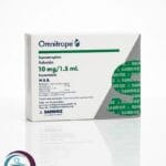 علبة كرتونية بيضاء وخضراء لحقن أومنيتروب 10 mg/1.5 mL المتاحة للشحن الطبي الموثوق في السعودية والرياض.