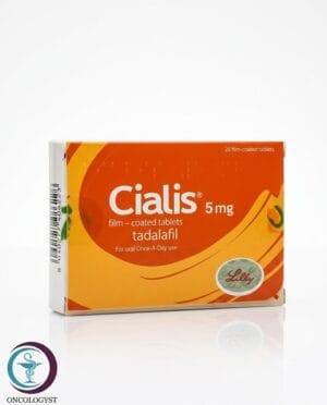 علبة كرتونية بيضاء وصفراء لأقراص سياليس 5 mg المتاحة للشحن الطبي الموثوق في السعودية والرياض.