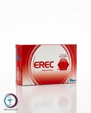 علبة كرتونية حمراء وبيضاء لأقراص إيريك 100 mg المتاحة للشحن الطبي الموثوق في السعودية والرياض.