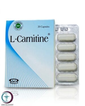 علبة كرتونية بيضاء وزرقاء لكبسولات ال-كارنيتين L-Carnitine المتاحة للشحن الطبي الموثوق في السعودية والرياض.