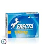 علبة كرتونية بيضاء وزرقاء عليها صورة حصان لأقراص إيريكتا 100 mg المتاحة للشحن الطبي الموثوق في السعودية والرياض.