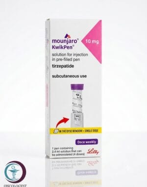 علبة كرتونية بيضاء وزرقاء لقلم حقن مونجارو 10mg المتاح للشحن الطبي الموثوق في السعودية والرياض.