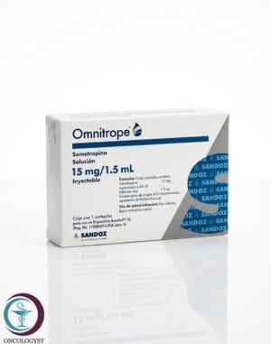 علبة كرتونية بيضاء وزرقاء لحقن أومنيتروب 15 mg/1.5 mL المتاحة للشحن الطبي الموثوق في السعودية والرياض.