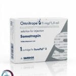 علبة كرتونية بيضاء ورمادية لخرطوشة أومنيتروب 5 mg/1.5 ml Omnitrope المتاحة للشحن الطبي الموثوق في السعودية والرياض.