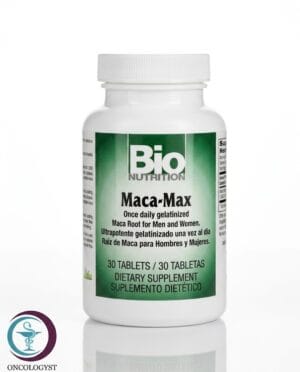 زجاجة بلاستيكية بيضاء لأقراص ماكا-ماكس Bio Nutrition Maca-Max المتاحة للشحن الطبي الموثوق في السعودية والرياض.