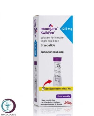 علبة كرتونية بيضاء وزرقاء لقلم حقن مونجارو 12.5 mg المتاح للشحن الطبي الموثوق في السعودية والرياض.