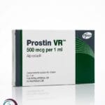 علبة كرتونية بيضاء وخضراء لأمبولات بروستين في آر Prostin VR 500 mcg/1 ml المتاحة للشحن الطبي الموثوق في السعودية والرياض.