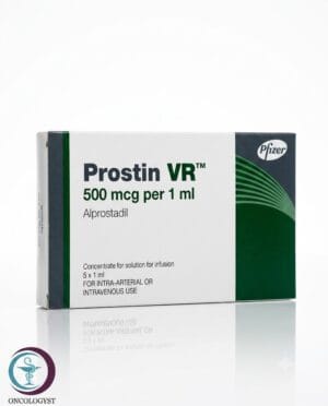 علبة كرتونية بيضاء وخضراء لأمبولات بروستين في آر Prostin VR 500 mcg/1 ml المتاحة للشحن الطبي الموثوق في السعودية والرياض.