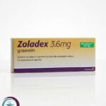علبة كرتونية باللون الأصفر والأرجواني لحقنة زولادكس 3.6 mg Zoladex المتاحة للشحن الطبي الموثوق في السعودية والرياض.