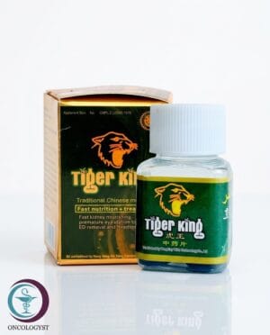 عبوة كرتونية وزجاجة خضراء لحبوب تايجر كينج Tiger King المتاحة للشحن الطبي الموثوق في السعودية والرياض.