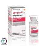 علبة كرتونية وقارورة حقن لدواء جيمبرلي 500 mg Jemperli المتاحة للشحن الطبي الموثوق من صيدلية اونكولوجيست في السعودية والرياض.