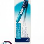علبة كرتونية بيضاء وزرقاء وقلم حاقن معبأ مسبقاً لدواء نورديتروبين 10 mg Norditropin المتاح للشحن الطبي الموثوق من صيدلية اونكولوجيست في السعودية والرياض.