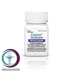 عبوة بلاستيكية بيضاء لكبسولات لينزيس 290 mcg Linzess بعدد 30 كبسولة المتاحة للشحن الطبي الموثوق من صيدلية اونكولوجيست في السعودية والرياض.
