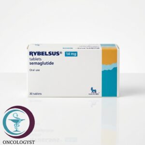 علبة كرتونية بيضاء وشريط أزرق لأقراص دواء ريبلسوس 14 mg Rybelsus من شركة نوفو نورديسك بعدد 30 قرصًا فمويًا للشحن في السعودية والرياض.