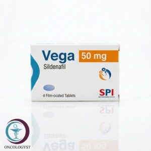 علبة كرتونية بيضاء وبرتقالية لأقراص فيجا 50 mg Vega من شركة SPI بعدد 4 أقراص المتاحة للشحن في السعودية والرياض.