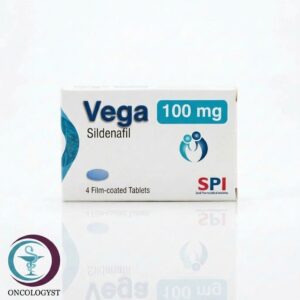 علبة كرتونية بيضاء وزرقاء لأقراص فيجا 100 mg Vega من إنتاج شركة SPI بعدد 4 أقراص المتاحة للشحن في السعودية والرياض.