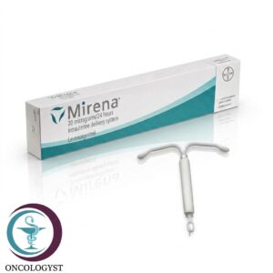 علبة كرتونية مستطيلة بيضاء وبترولية ولولب رحمي هرموني أبيض دواء ميرينا 20 mcg Mirena للشحن الطبي في السعودية والرياض[cite: 40].