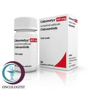 علبة كرتونية بيضاء وعبوة بلاستيكية لأقراص كابوميتيكس 40 mg Cabometyx من شركة إيبسن بعدد 30 قرصاً للشحن الطبي في السعودية والرياض.